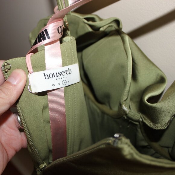 new tag defaced House of CB Myrna Olive Corset Satin Slip Dress Timeless Elegant - Picture 5 of 16